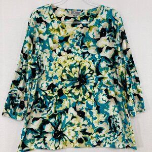 JM Collection Top size XL Multi Color Floral Abstract 3/4 Sleeve Stretch Knit